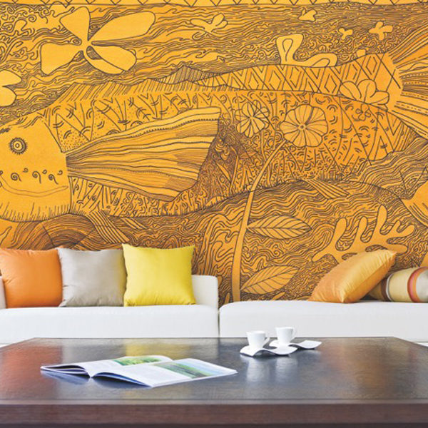 orange fish print wallpaper