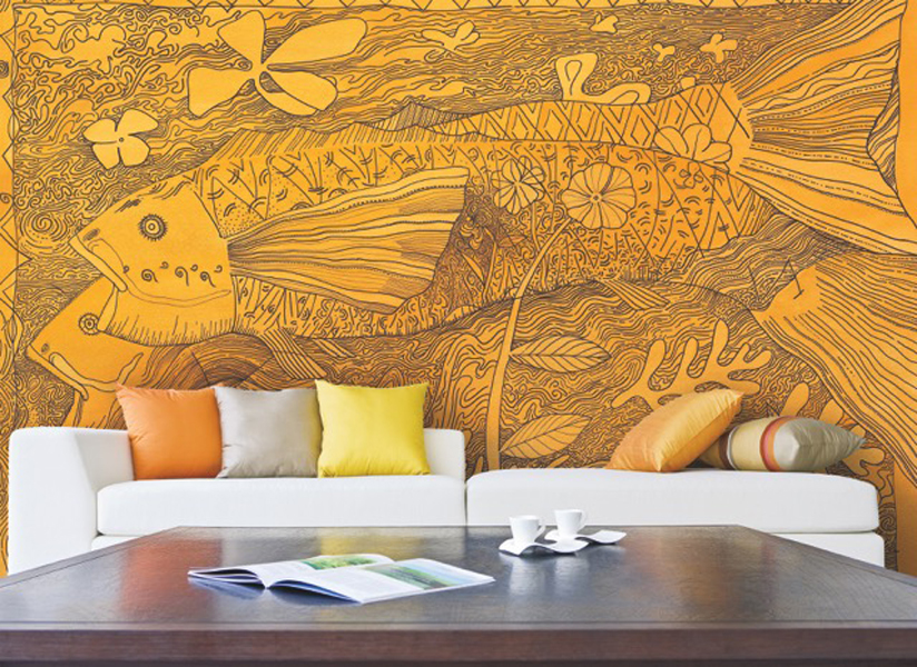 orange fish print wallpaper